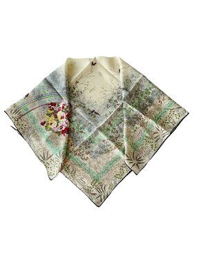 Vintage Gucci Silk Scarf Birds Floral Rainbow Garden 33" Italy Rolled Hem